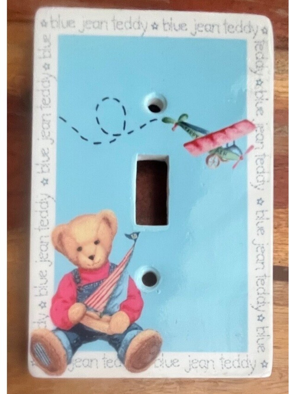 Blue Jean Teddy Decorative Toggle Light Switch Plate Teddy & Airplane Vintage